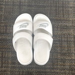White Nike slides, size 9